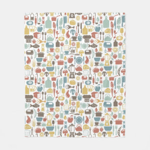 Pattern with cooking icons fleece blanket