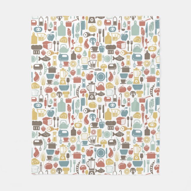 Pattern with cooking icons fleece blanket (Front)