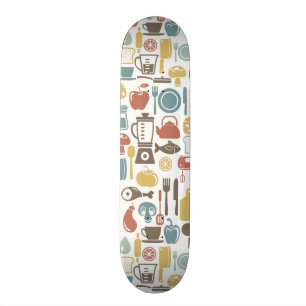 Pattern with cooking icons skateboard