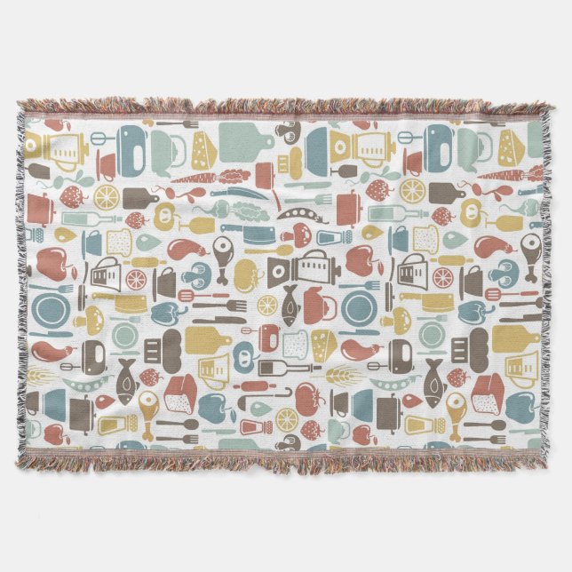 Pattern with cooking icons throw blanket (Front)