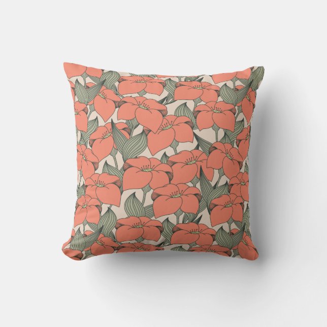 Pattern with coral lily cushion (Front)
