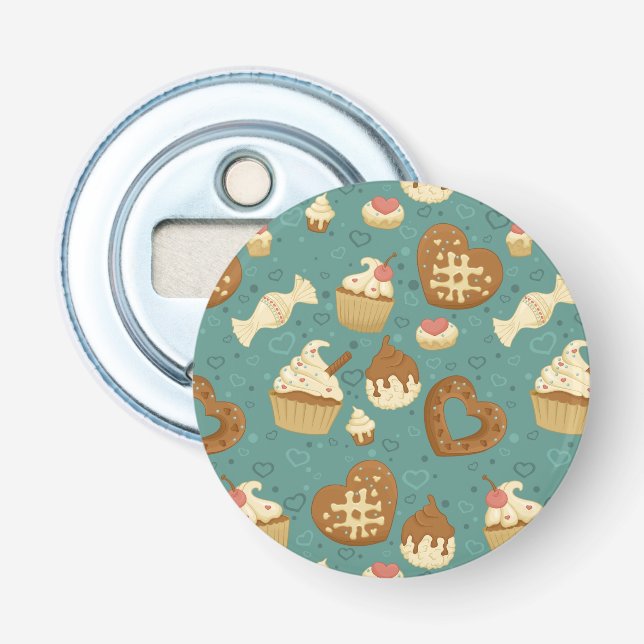 Pattern with cupcakes and candies bottle opener (Front)