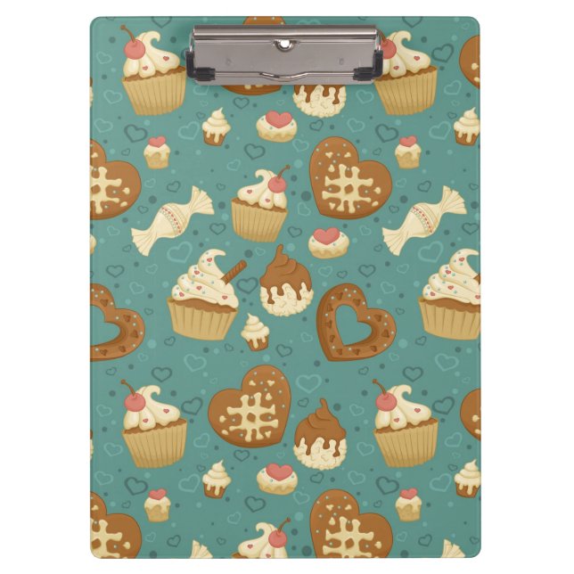 Pattern with cupcakes and candies clipboard (Front)