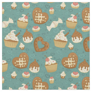 Pattern with cupcakes and candies fabric