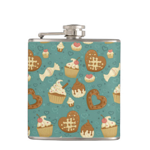 Pattern with cupcakes and candies hip flask