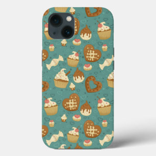 Pattern with cupcakes and candies iPhone 13 case