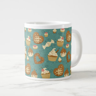 Pattern with cupcakes and candies large coffee mug
