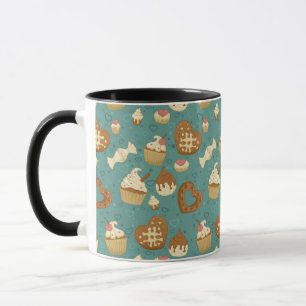 Pattern with cupcakes and candies mug