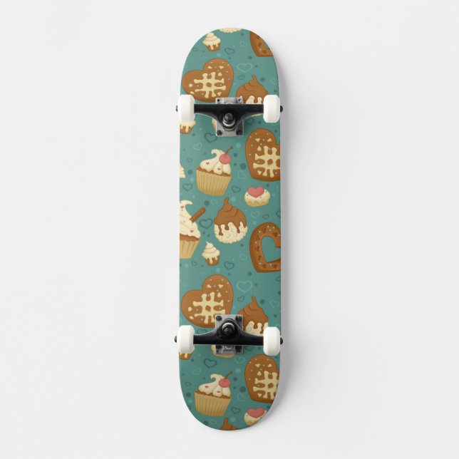 Pattern with cupcakes and candies skateboard (Front)