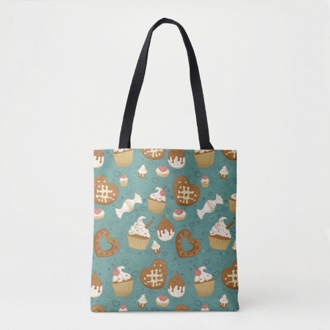 Pattern with cupcakes and candies tote bag (Front)