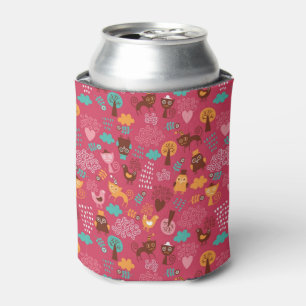 Pattern with cute birds and cats can cooler