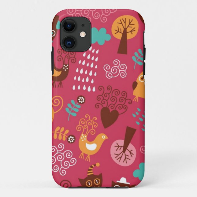 Pattern with cute birds and cats Case-Mate iPhone case (Back)