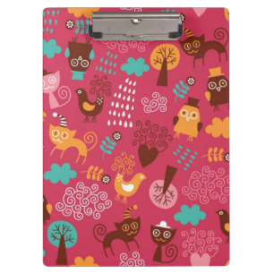 Pattern with cute birds and cats clipboard