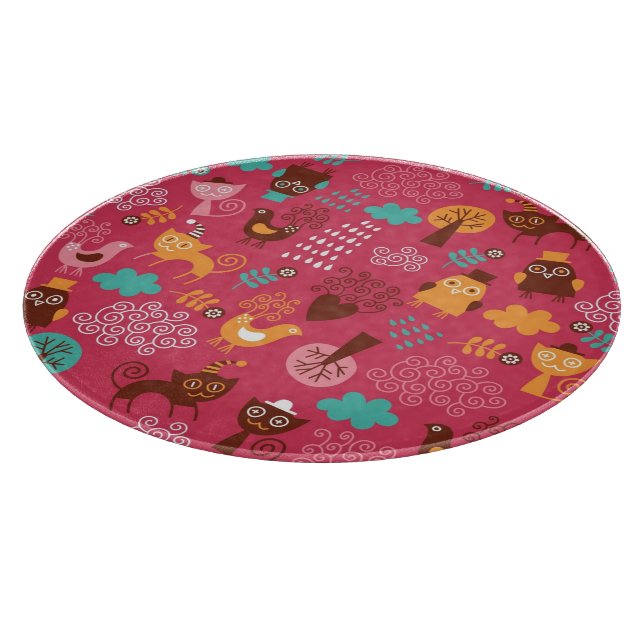 Pattern with cute birds and cats cutting board (Corner)