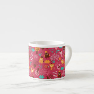 Pattern with cute birds and cats espresso cup