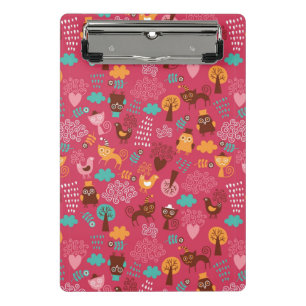 Pattern with cute birds and cats mini clipboard