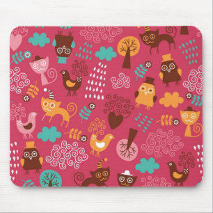Pattern with cute birds and cats mouse pad