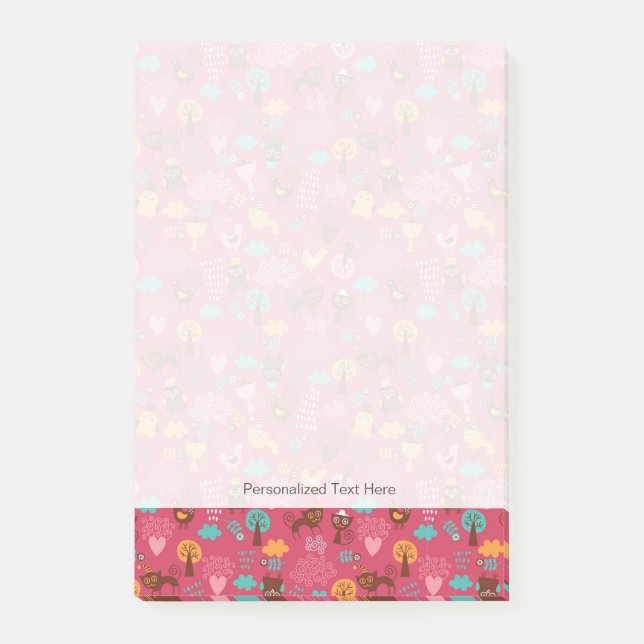 Pattern with cute birds and cats post-it notes (Front)