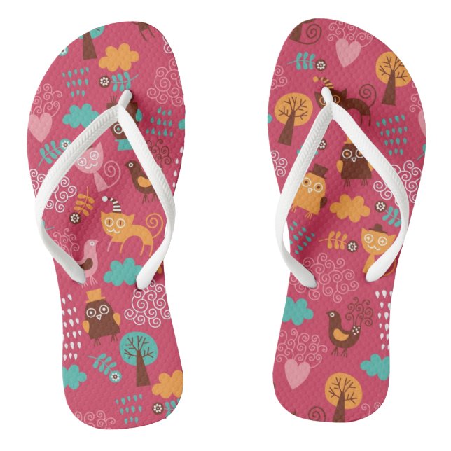 Pattern with cute birds and cats thongs (Footbed)