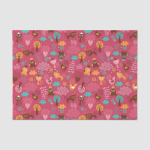 Pattern with cute birds and cats tissue paper