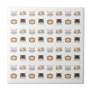 Pattern with Cute Cat Heads Ceramic Tile