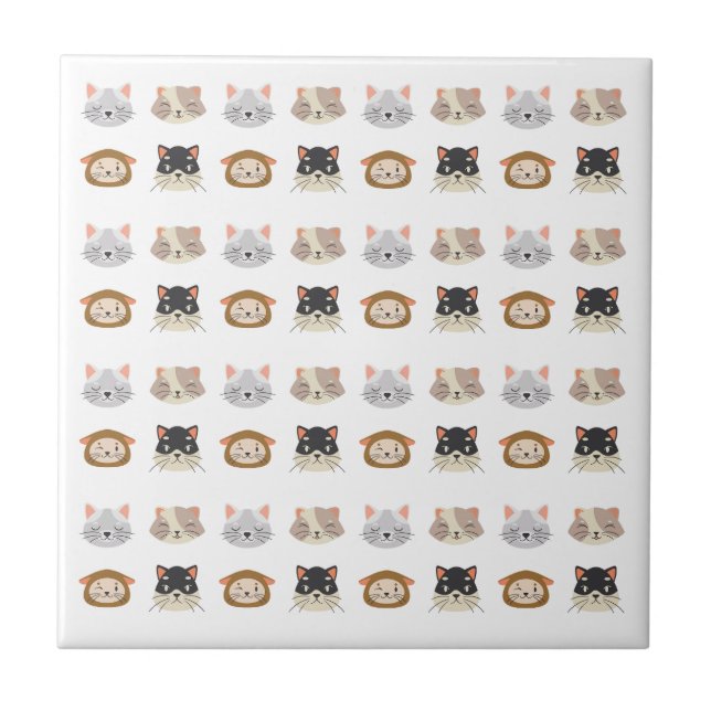 Pattern with Cute Cat Heads Ceramic Tile (Front)