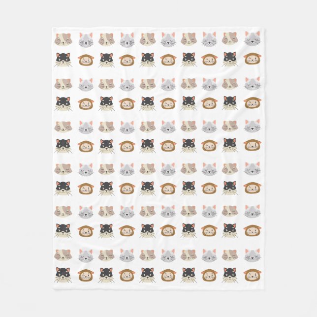 Pattern with Cute Cat Heads Fleece Blanket (Front)