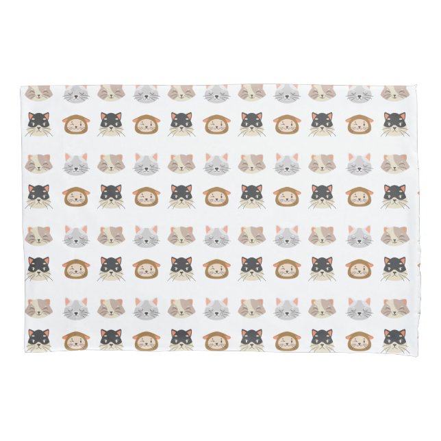 Pattern with Cute Cat Heads Pillowcase (Front)