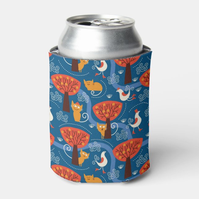 pattern with cute cats and birds can cooler (Can Front)