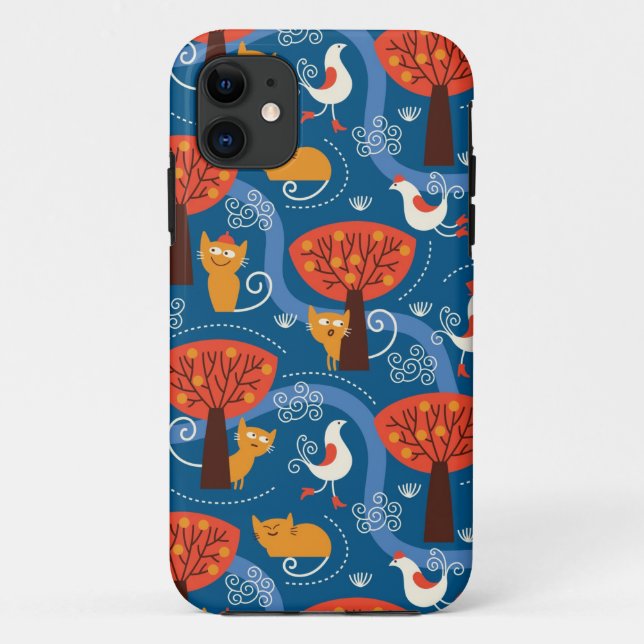 pattern with cute cats and birds Case-Mate iPhone case (Back)