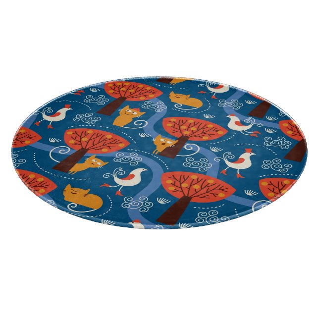 pattern with cute cats and birds cutting board (Corner)