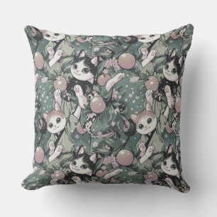 Pattern with cute dancing kawaii cats in kimonos, Cushion