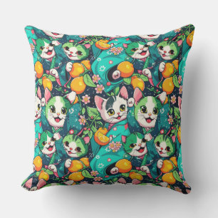  Pattern with cute dancing kawaii cats in kimonos, Cushion