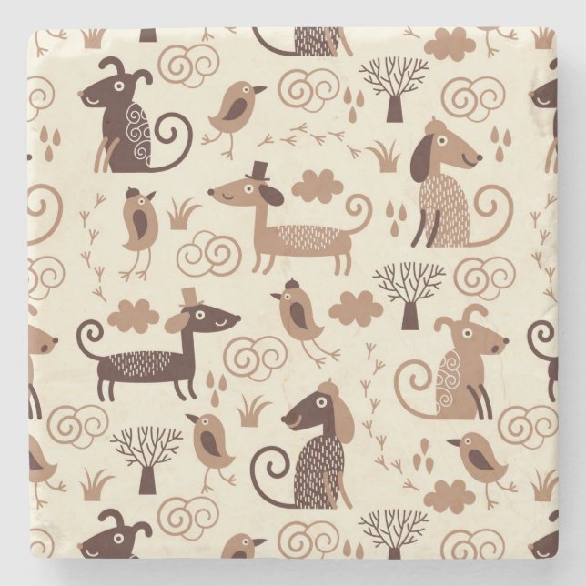 pattern with cute dogs stone coaster (Front)