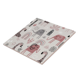 pattern with cute elephants and giraffes giant ceramic tile
