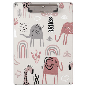 pattern with cute elephants and giraffes giant   clipboard