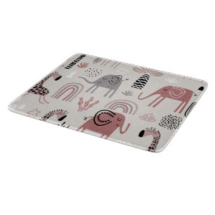 pattern with cute elephants and giraffes giant   cutting board