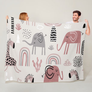 pattern with cute elephants and giraffes giant fleece blanket
