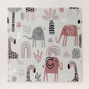 pattern with cute elephants and giraffes giant jigsaw puzzle