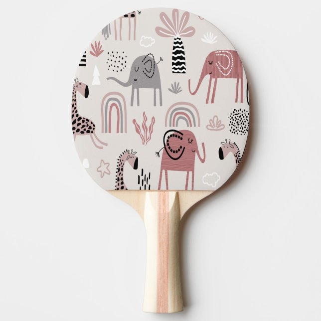 pattern with cute elephants and giraffes giant  ping pong paddle (Front)