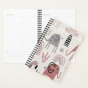 pattern with cute elephants and giraffes giant planner
