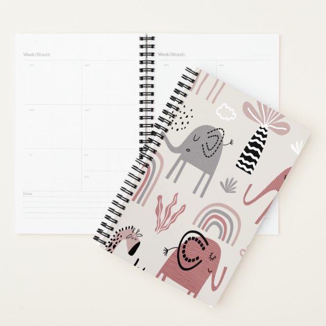 pattern with cute elephants and giraffes giant   planner (Display)