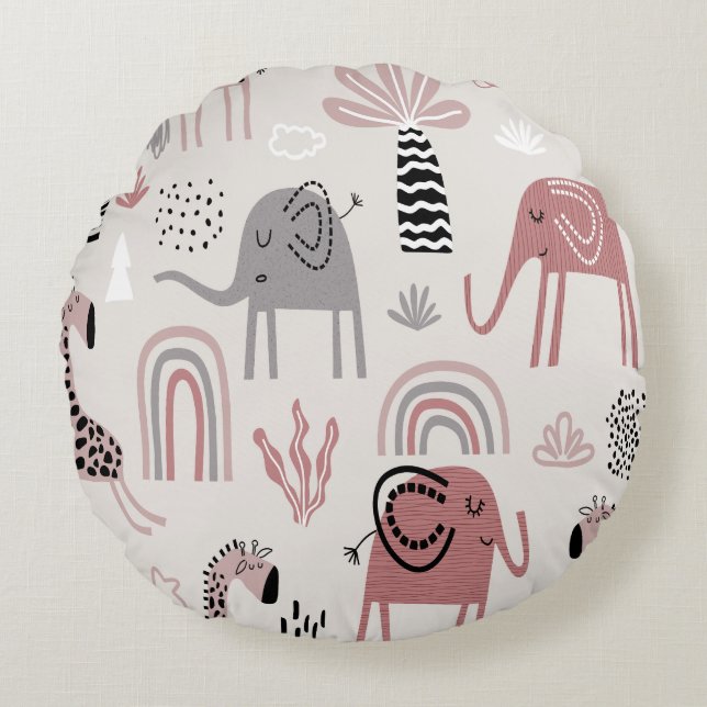 pattern with cute elephants and giraffes giant  round cushion (Front)