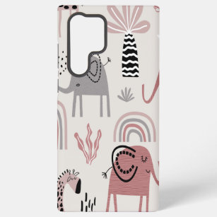pattern with cute elephants and giraffes giant  samsung galaxy case