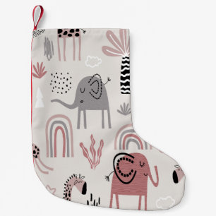 pattern with cute elephants and giraffes giant  small christmas stocking