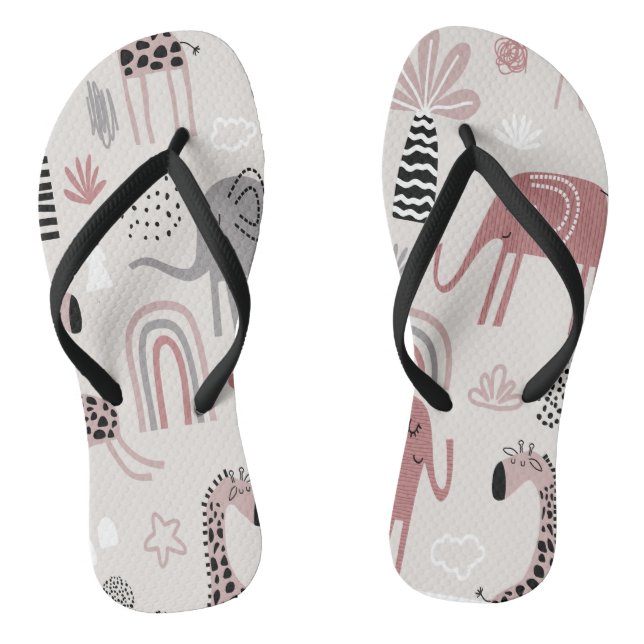 pattern with cute elephants and giraffes giant  thongs (Footbed)