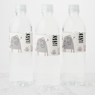 pattern with cute elephants and giraffes giant  water bottle label