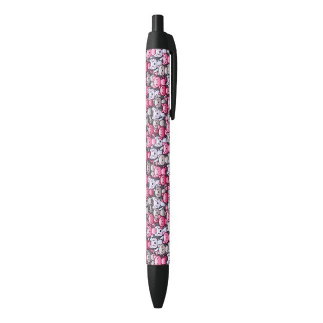 pattern with cute kawaii doodle cats 2 black ink pen (Bottom (Vertical))