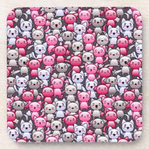 pattern with cute kawaii doodle cats 2 coaster
