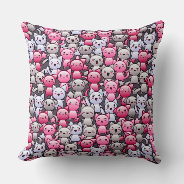 pattern with cute kawaii doodle cats 2 cushion (Front)